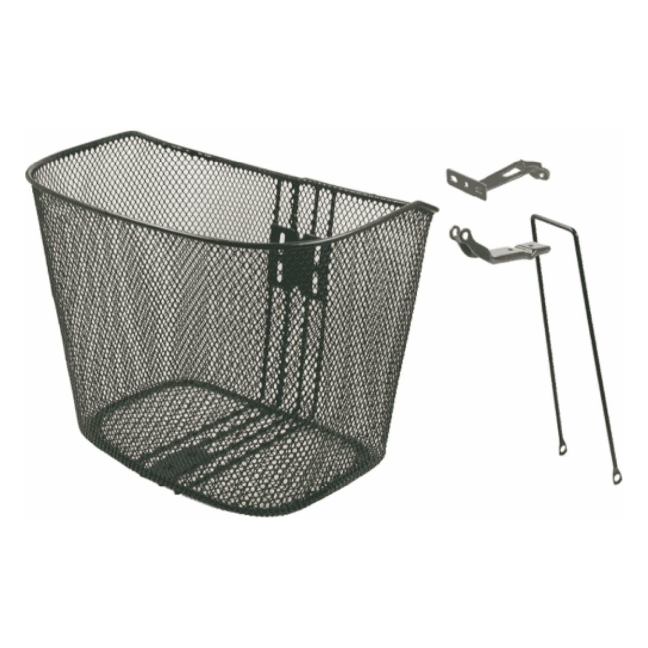 Cestino Anteriore Nero in Ferro 35x25x26 cm con Attacco Sterzo 1' e Supporto Fanale per Bicicletta - 1 - Cestini - 