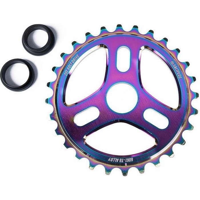 Trident 25T Lubricated Chainring in 6061-T6 Alloy, CNC Machined, Black/Oil Splash/Silver - 1