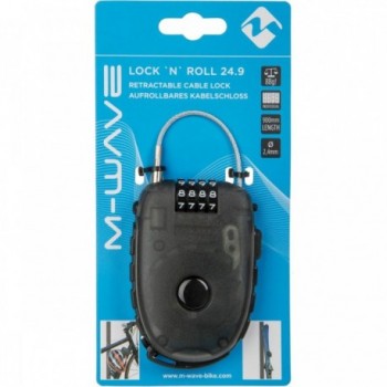 M-Wave Lock 'N' Roll Retractable Cable Lock, 2.4mm x 90cm, Black, Adjustable Code - 3