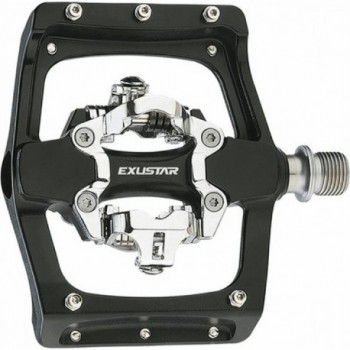 Pedal MTB EXUSTAR E-PM820 de Aluminio Negro - Doble Función SPD/FLAT, 556g - 1