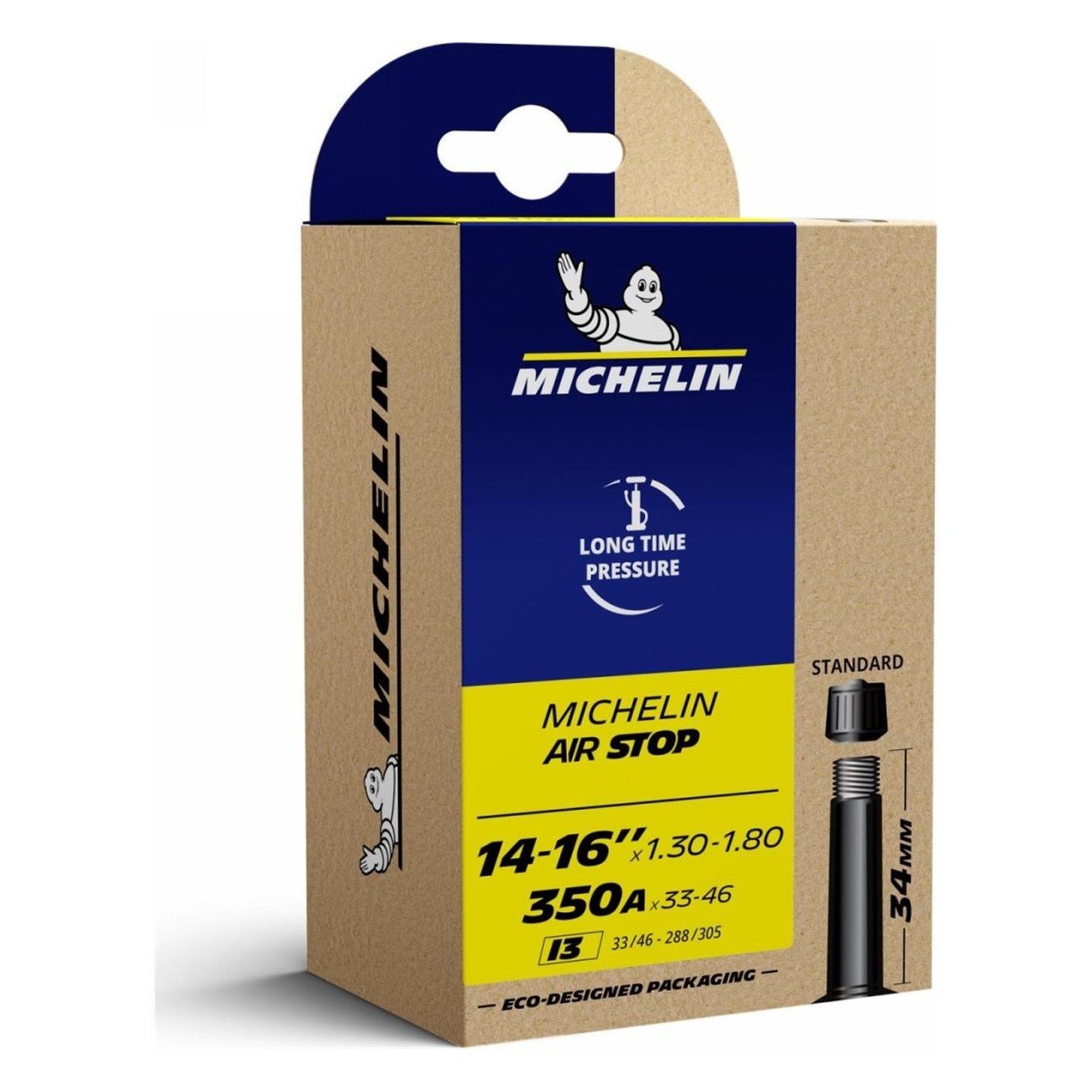 Michelin Air Stop 14/16 Inner Tube with 34mm Valve - Superior Resistance - 1