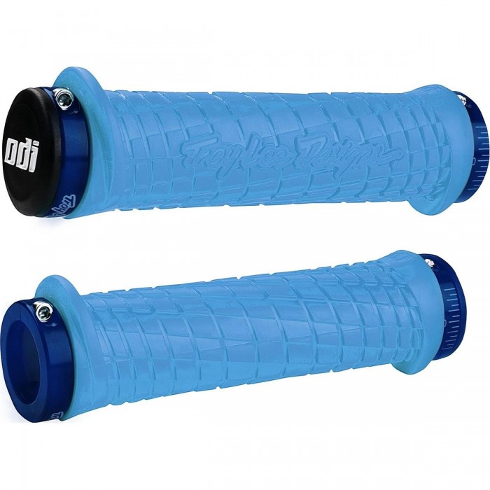 Poignées MTB ODI Troy Lee Designs Lock-On 130 mm Hellblue avec Colliers Bleus - 1