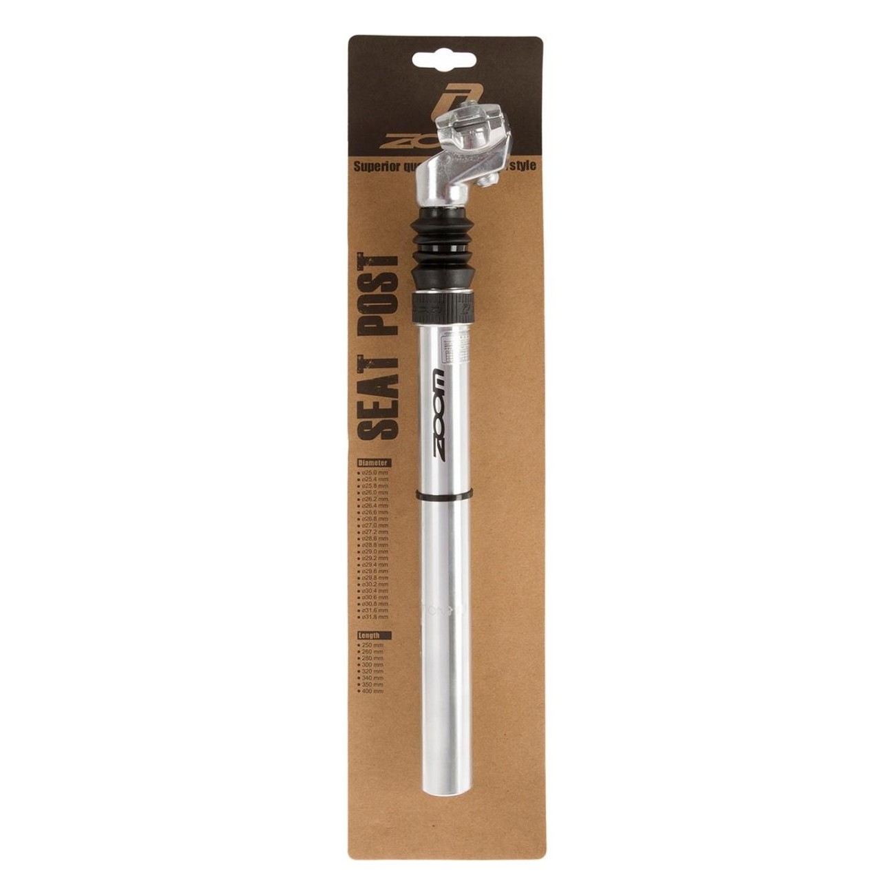 Silver Aluminum Zoom Seatpost 350x27.2 mm with Adjustable Spring and Scale - 2