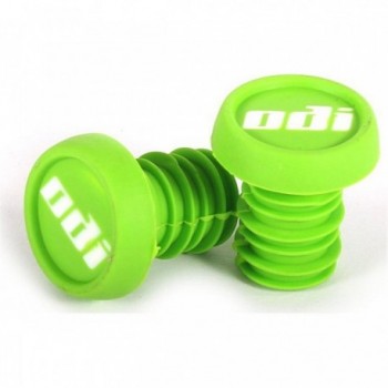 Pair of ODI BMX End Plugs Bright Green with Logo - Easy Installation - 1