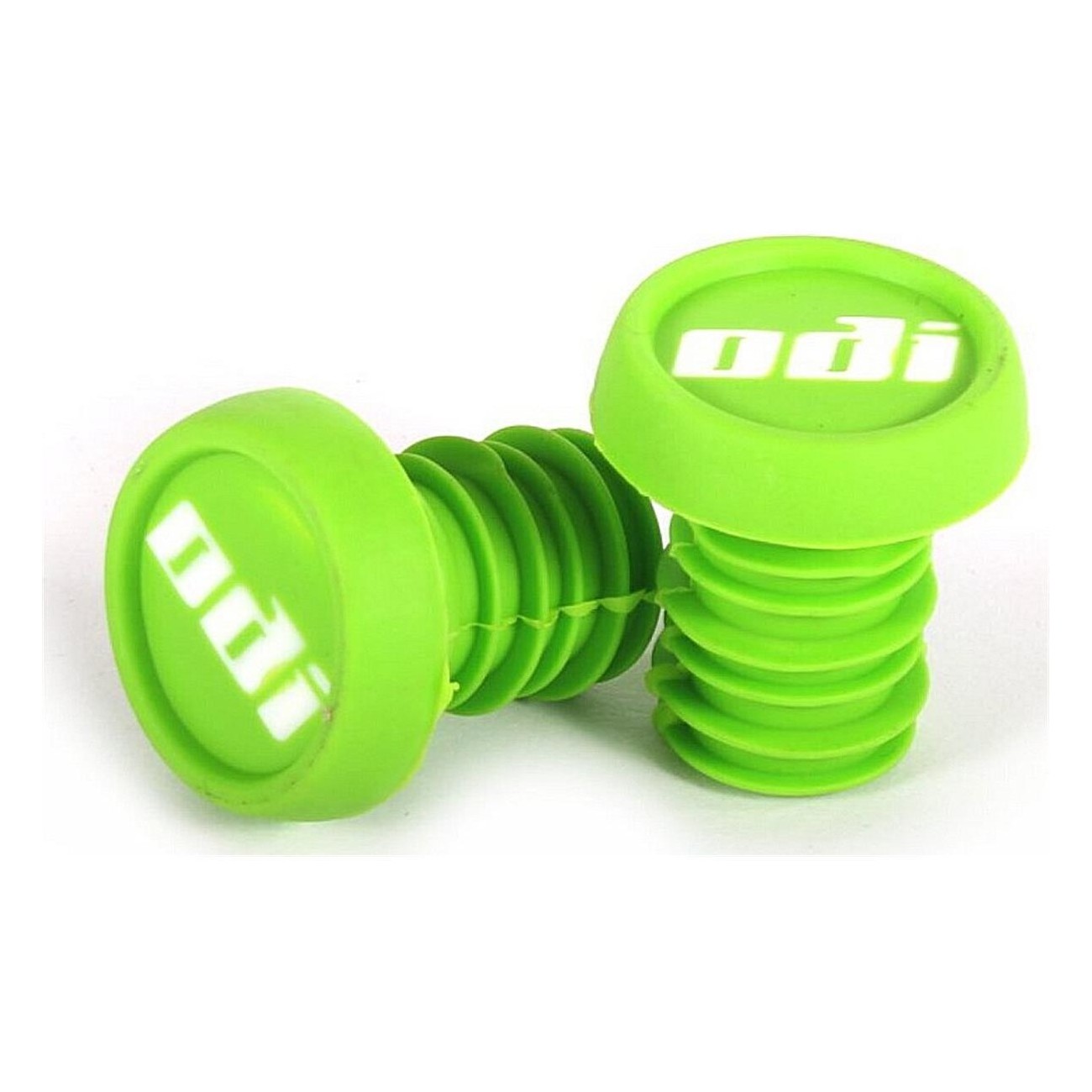 Pair of ODI BMX End Plugs Bright Green with Logo - Easy Installation - 1