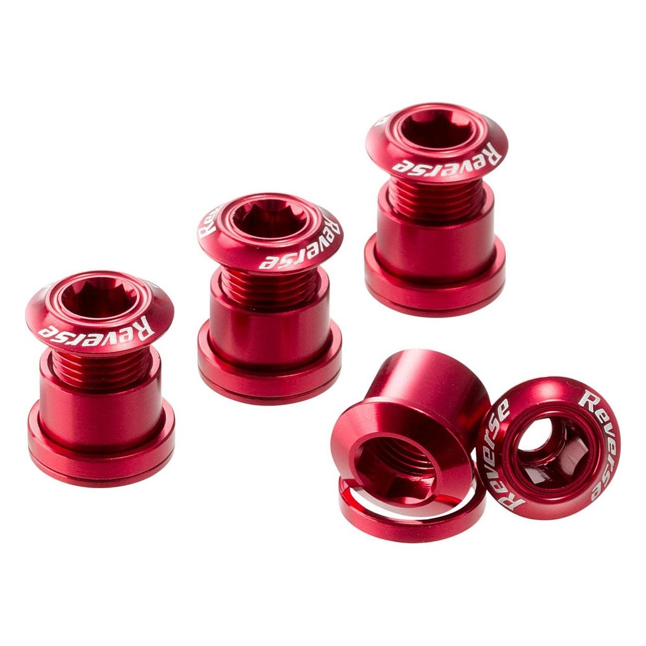 Set de boulons de couronne inversée en aluminium 7075, 4 pièces, rouge - Reverse Components - 1