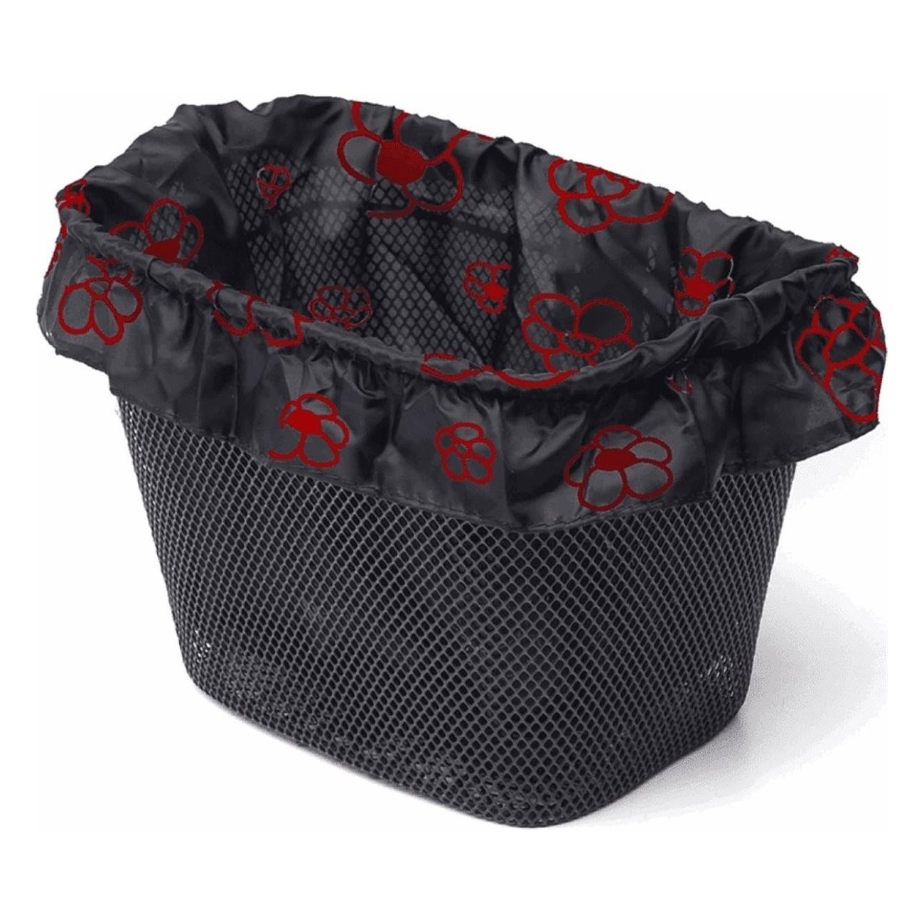 Black Nylon Front Basket Cover with Red Flowers for Bicycle - 1