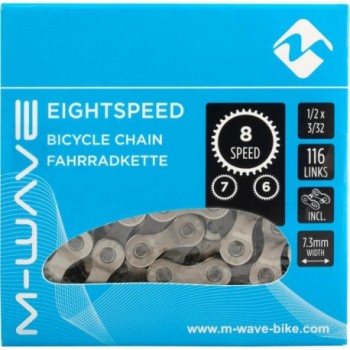 M-WAVE Fahrradkette 116 Glieder 8/7/6 Gänge Silber/Grau mit Schließglied - 2