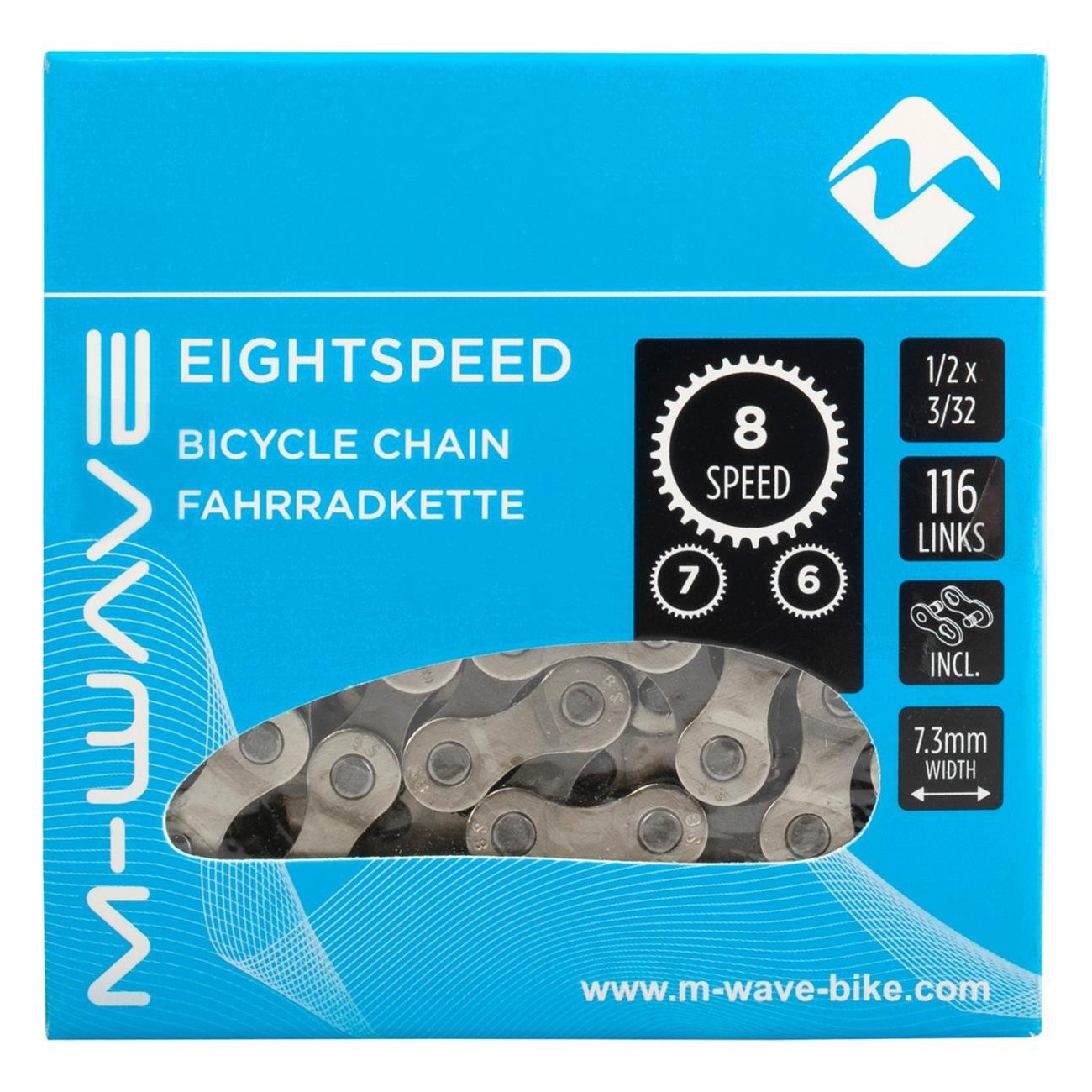 M-WAVE Fahrradkette 116 Glieder 8/7/6 Gänge Silber/Grau mit Schließglied - 2