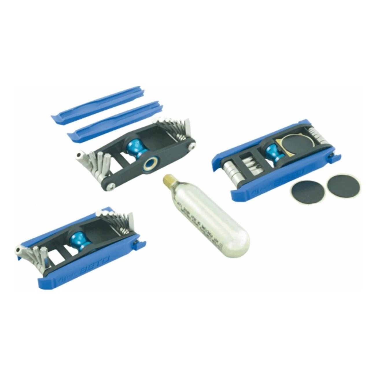 Multi Tool Kit for Bicycle with CO2 Valve and Self-Vulcanizing Patches - 1