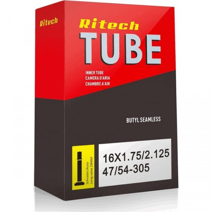 Ritech 16' x 1.75/2.125 Inner Tube with 29mm Auto Valve for Bicycles - 1