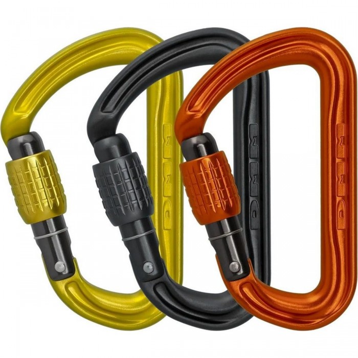 Pack of 3 Shadow Screw Carabiners - Lightweight and Safe in Lime, Gray, Orange - 1