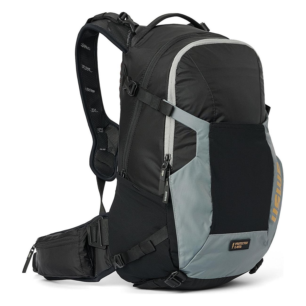 Mochila Protectora USWE Watt 25L para E-MTB, Negro-Gris, con Compartimento de Batería y Espalda - 1