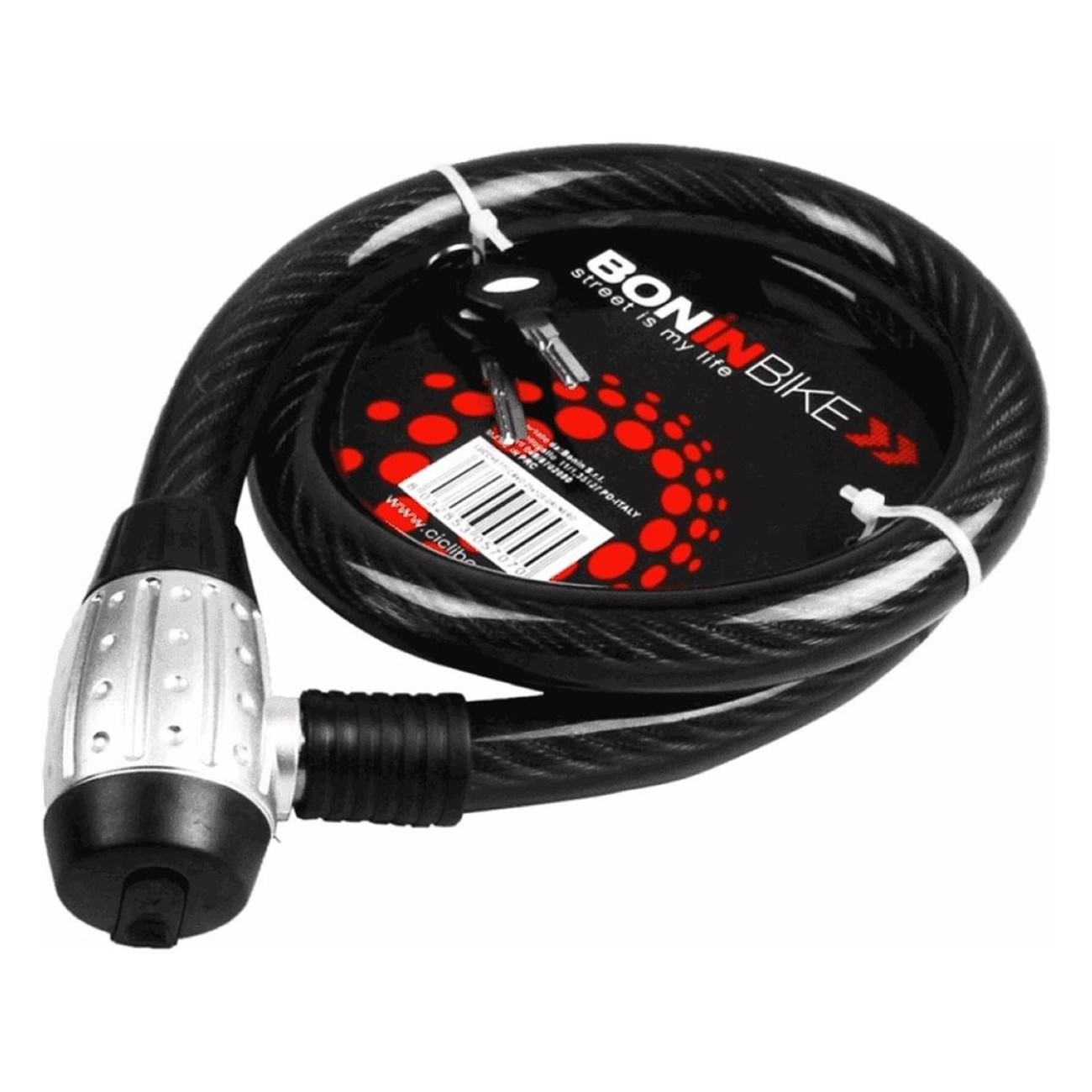 Candado de Cable BONINBIKE 25x1200 mm Gris/Negro - Seguridad para Bicicletas - 1