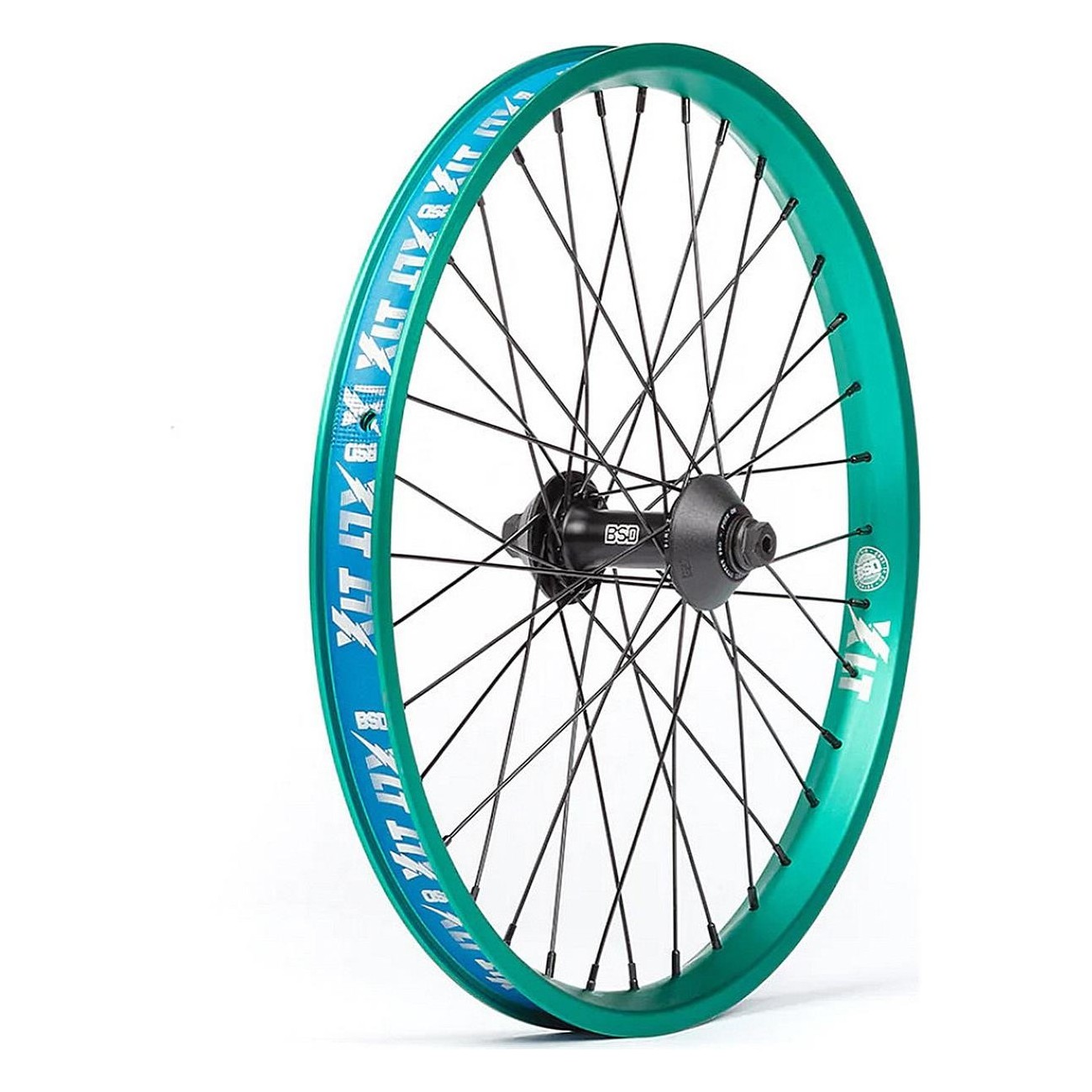 Vorderrad XLT Street Pro Teal mit schwarzem Naben - Leistung und Stil - 1