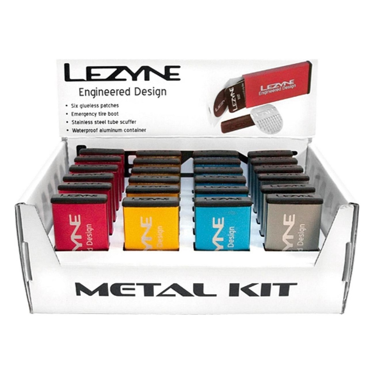 Kit di Riparazione Lezyne in Metallo - Scatola da 24 Pezzi per Ciclisti - 1 - Riparazione e rappezzi - 4712805975358