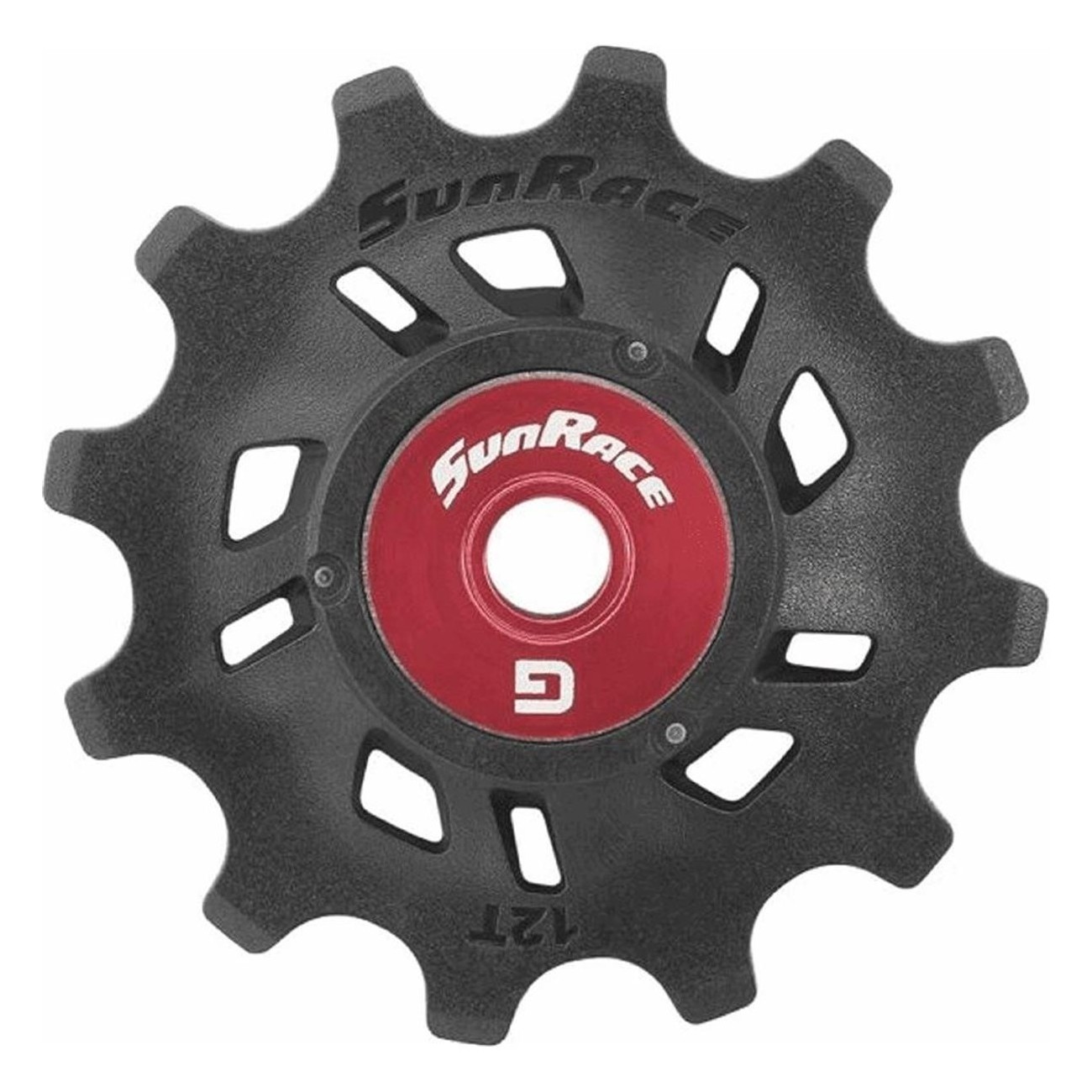 Universal 12-Tooth Pulley Black/Red Compatible with Shimano, Campagnolo, SRAM - SUNRACE - 1