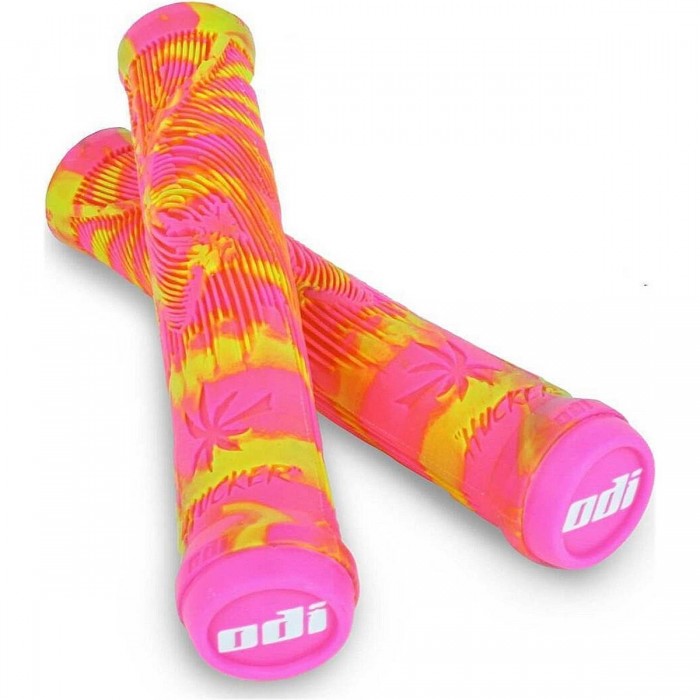 Poignées Odi Hucker Signature 160mm Sans Flasque - Jaune et Rose Swirl pour BMX - 1