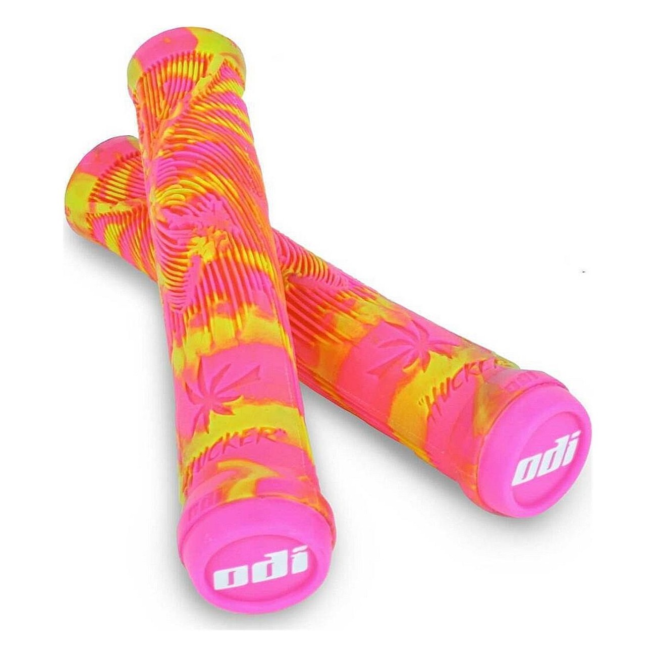 Odi Hucker Signature Grips 160mm Flangeless - Yellow and Pink Swirl for BMX - 1