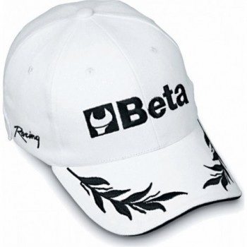 White Cotton Baseball Cap with Beta Embroidered Logo - 1