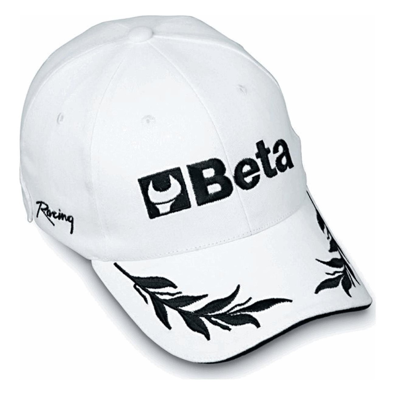 White Cotton Baseball Cap with Beta Embroidered Logo - 1