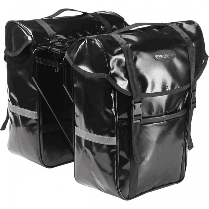 Bolsas Laterales Negras de PVC Impermeable con Reflectantes, 30x17x38 cm - 1