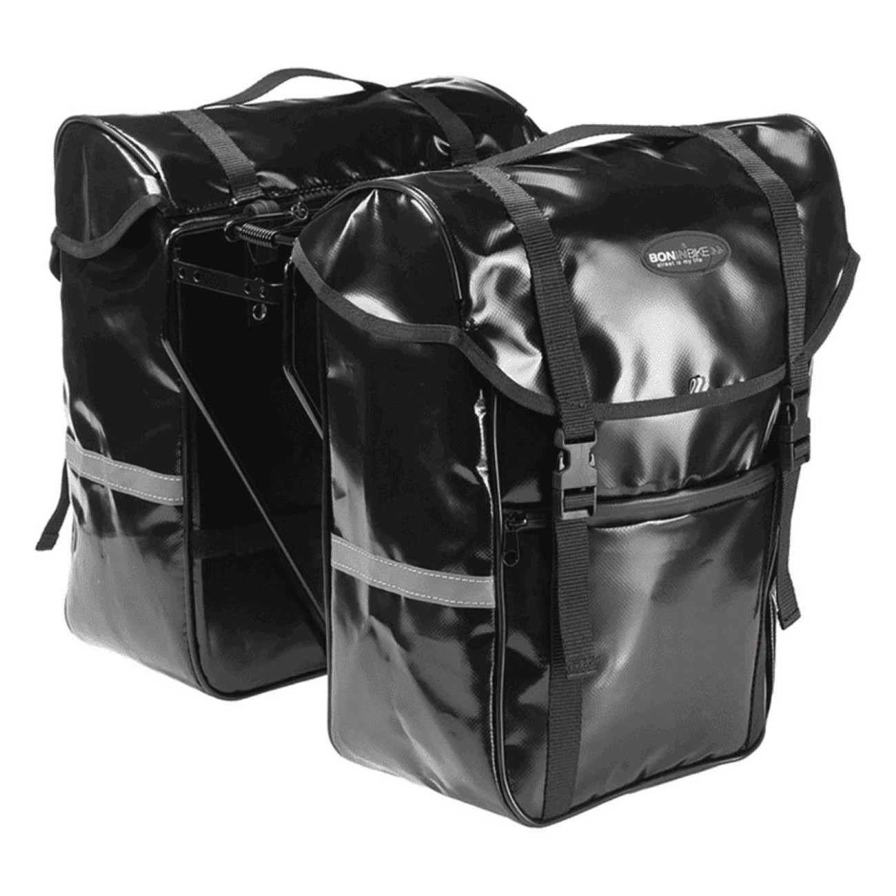 Bolsas Laterales Negras de PVC Impermeable con Reflectantes, 30x17x38 cm - 1