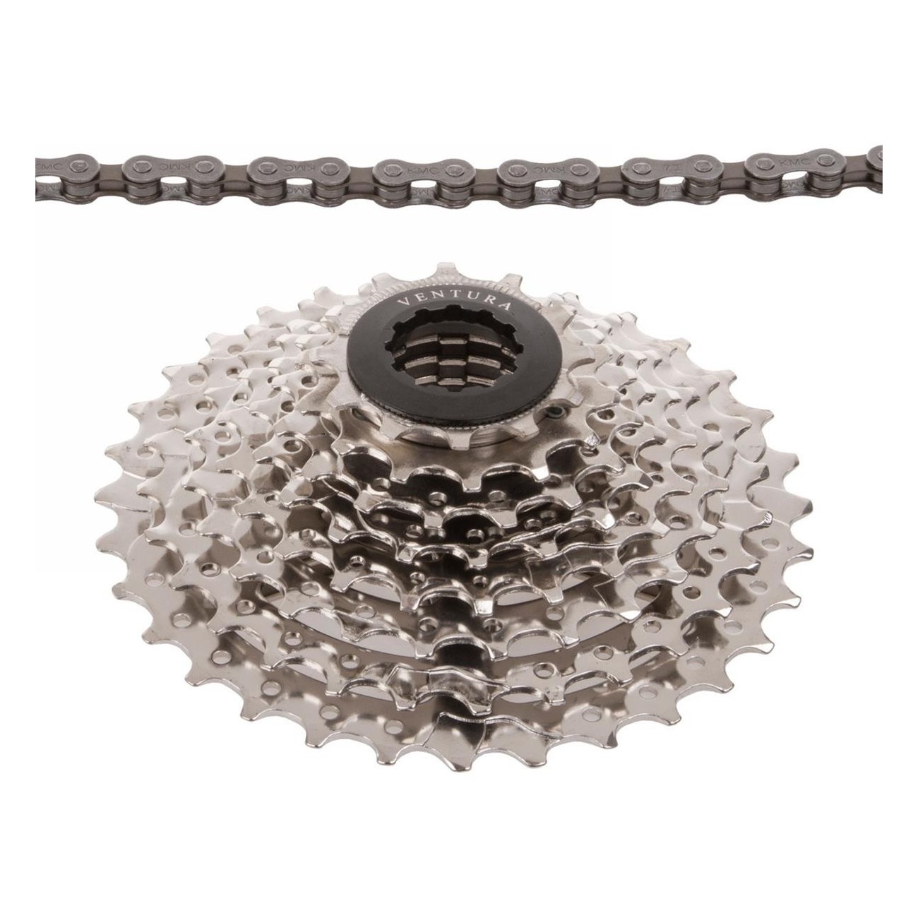 Set Catena e Pignoni Ventura 8 Velocità Compatibile Shimano - Alta Qualità con 116 Maglie - 1 - Cassette - 0887539023324