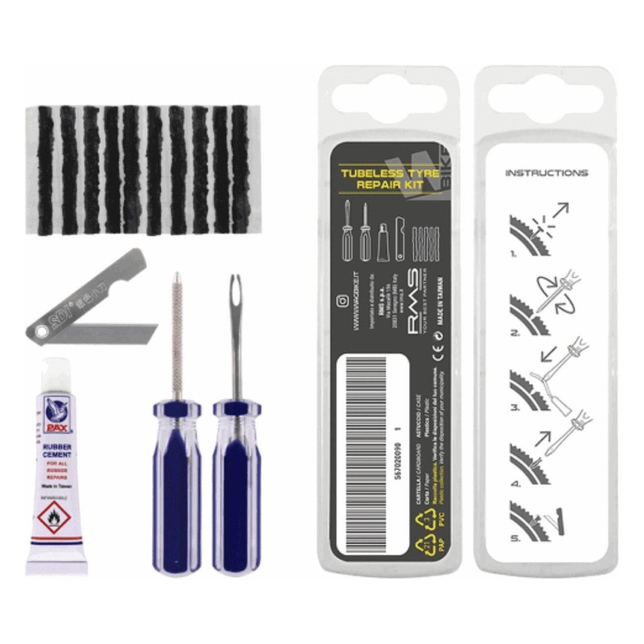 Complete Tubeless Tire Repair Kit with Sealant Strips, Adhesive, and Tools - 1