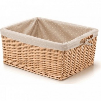 Small Rectangular Wicker Basket with Polka Dot Liner, 41x31x19 cm, Natural Color - 1