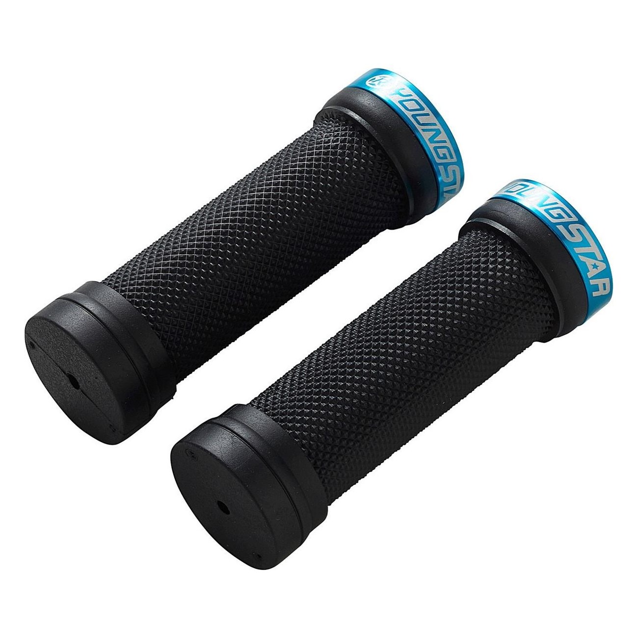 Reverse Youngstar Single Lock-On Grips Ø28mm x 98mm Black-Cyan for MTB - 1