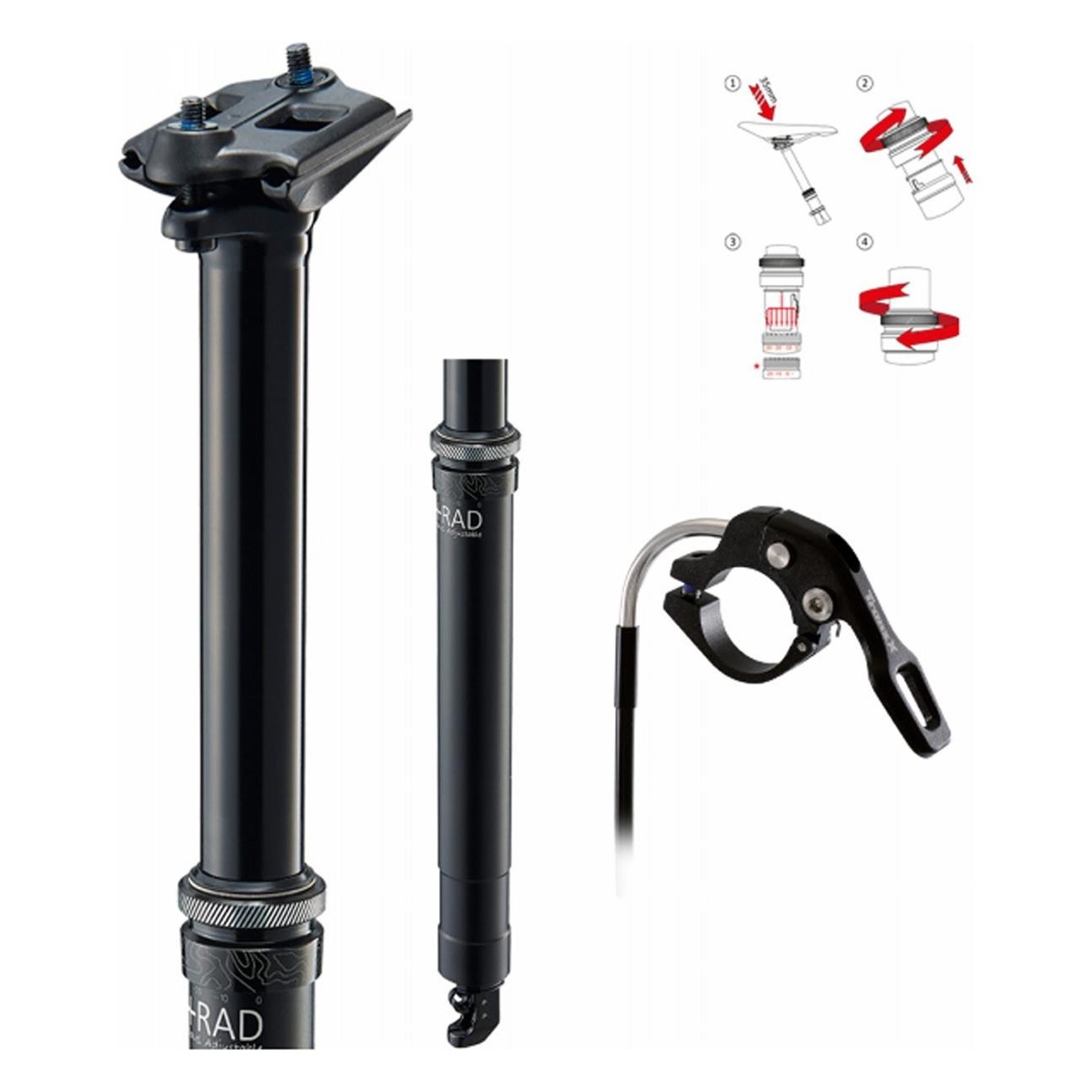 30.9mm Black Adjustable Travel Dropper Seatpost 95-125mm, 409mm Length - 1