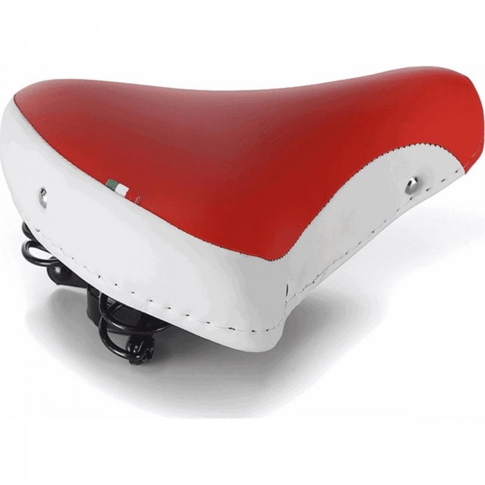 White/Red Citybike Saddle with Springs, Comfort & Style, 265x215 mm, 830g - 1