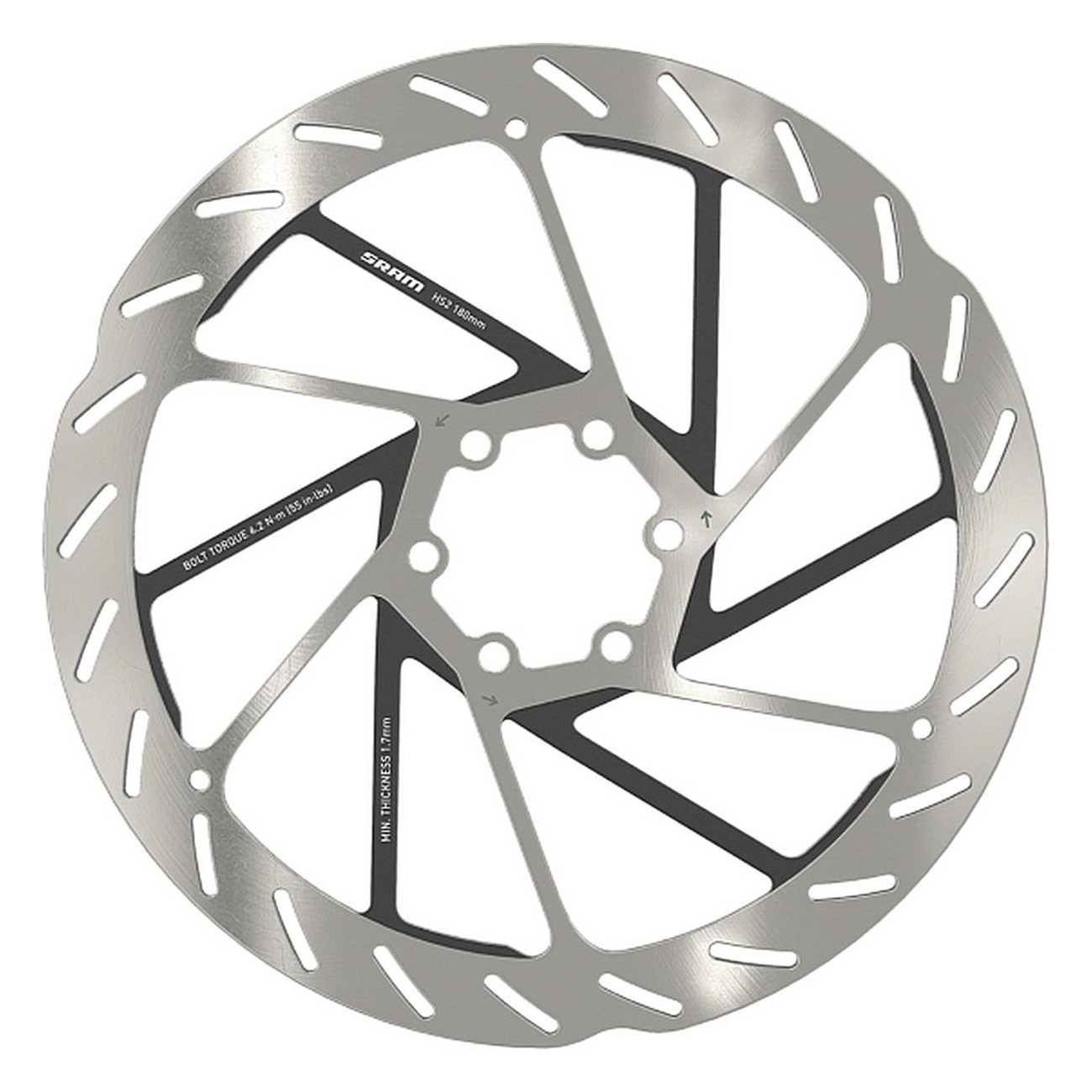 HS2 Rundscheibe MTB 180mm Silber Schwarz - 6 Löcher, Hohe Wärmeableitung - 1