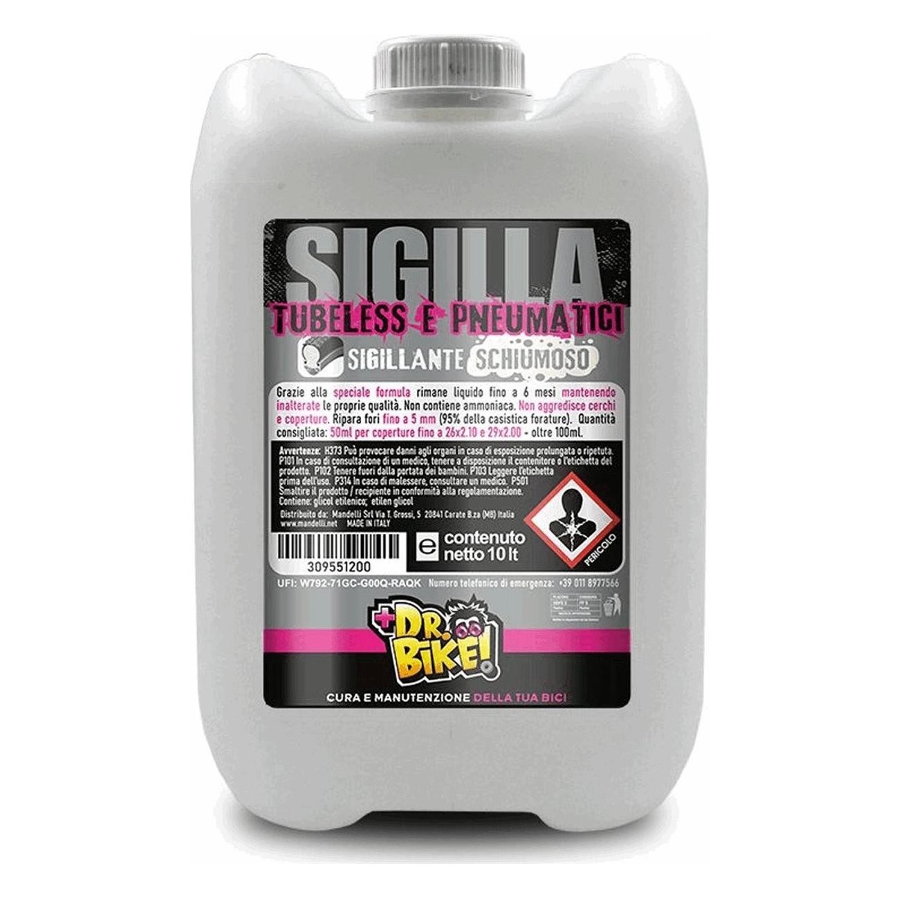 Dr.bike Sigillante Schiumoso 10L - Ripara Fori Gomme fino a 5mm - 1 - Lattice sigillante - 8005586229694