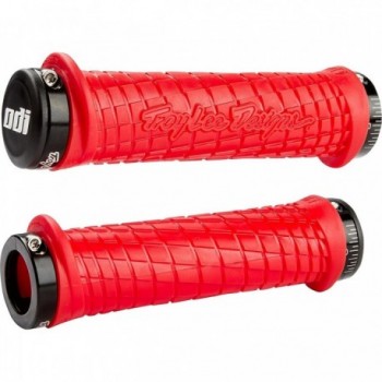 MTB ODI Troy Lee Designs Lock-On Red Grips with Black Clamps, 130mm - 1