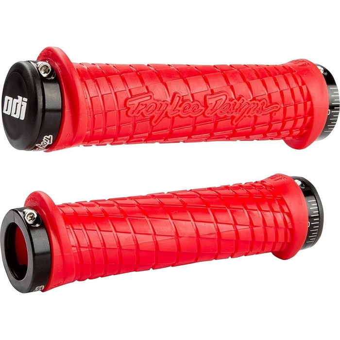 Manopole MTB ODI Troy Lee Designs Lock-On Rosse con Morsetti Neri, 130mm - 1 - Manopole - 0711484159374