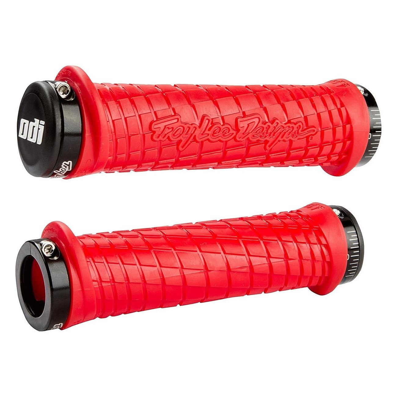 Poignées MTB ODI Troy Lee Designs Lock-On Rouges avec Colliers Noirs, 130mm - 1