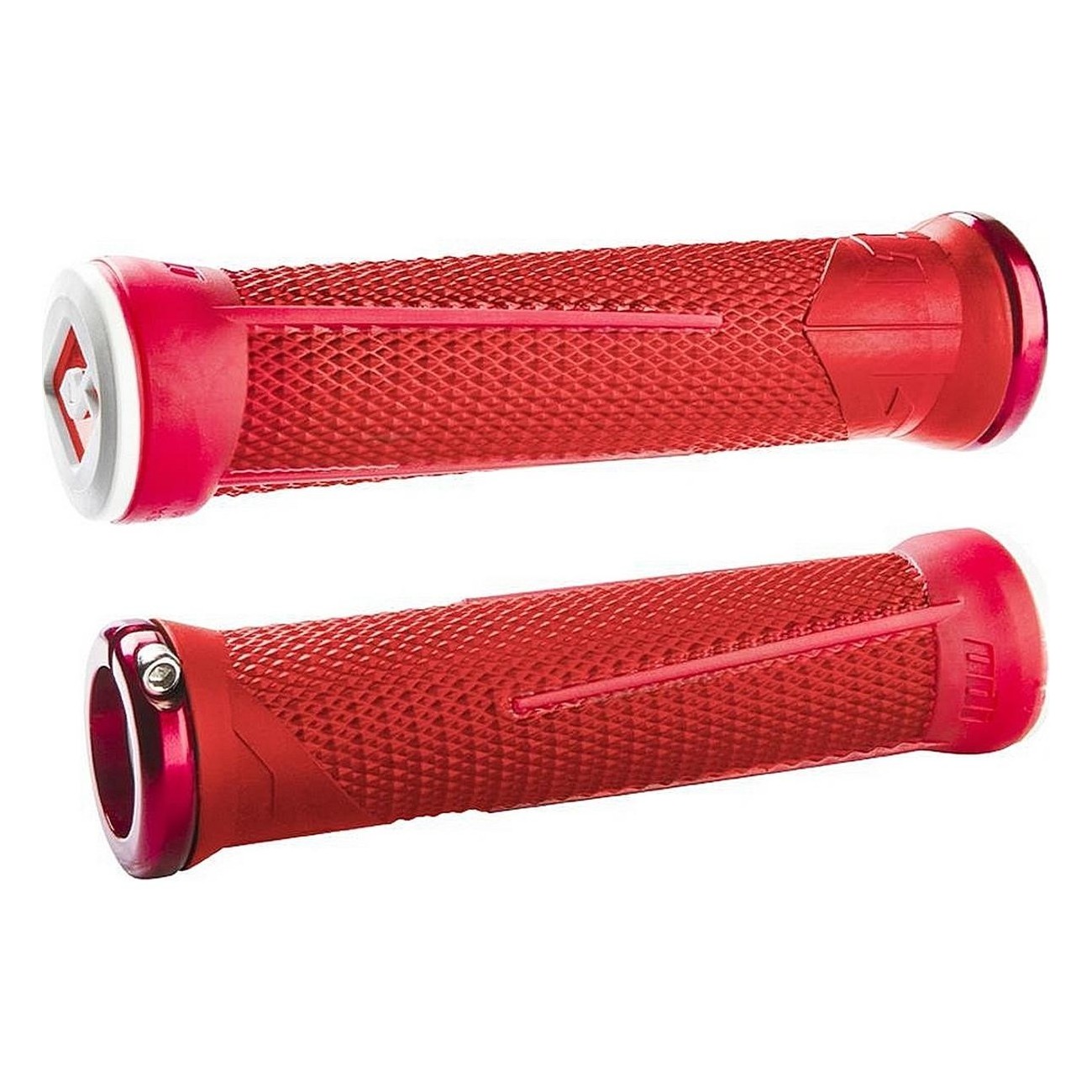 MTB ODI AG1 Signature Lock-On 2.1 Fire Red Grips with Red Clamps 135mm - 1