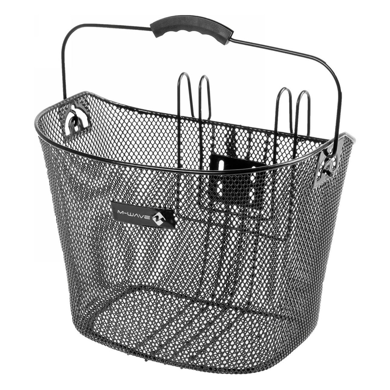 Black Steel Bike Handlebar Basket with Hooks, 34.5x25.5x26 cm, Removable - 1