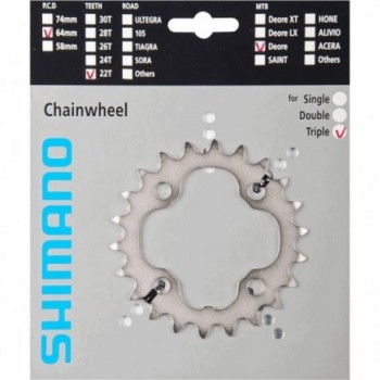 Shimano Deore MTB Chainring 22 Teeth Silver 3x9V BCD 104mm Compatible M530/510 - 1