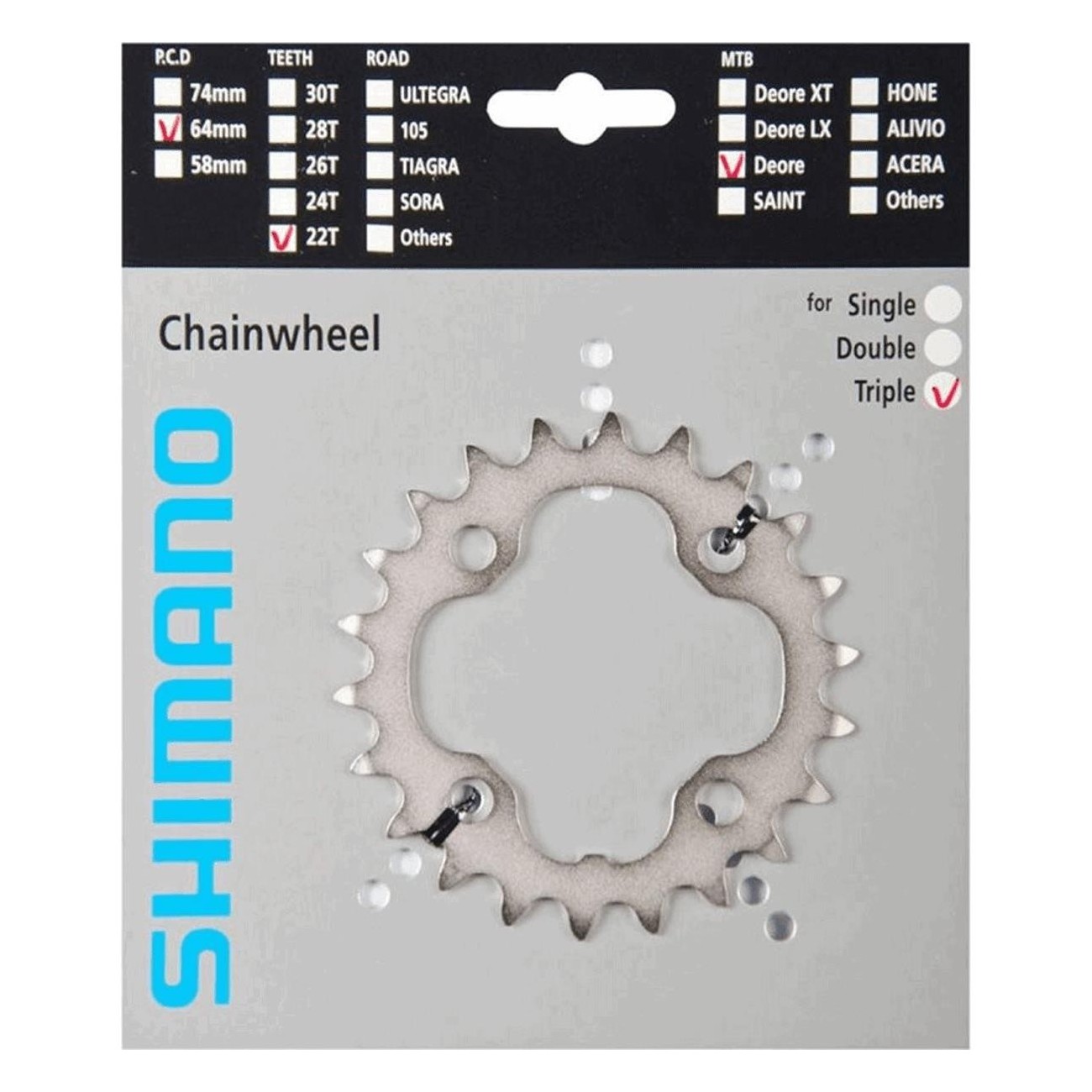 Shimano Deore MTB Chainring 22 Teeth Silver 3x9V BCD 104mm Compatible M530/510 - 1