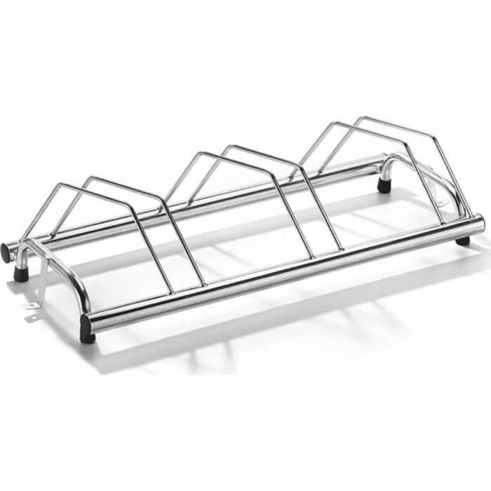 3-Bike Ground Rack in Galvanized Steel, 45° Inclined, Silver with PVC Caps - 1