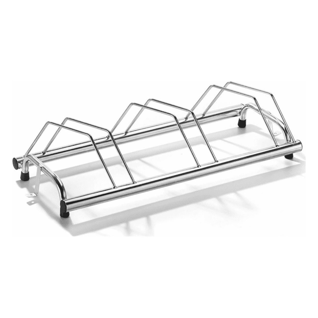 3-Bike Ground Rack in Galvanized Steel, 45° Inclined, Silver with PVC Caps - 1