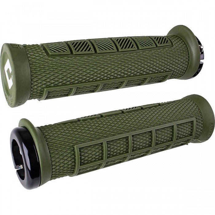 MTB Grips ODI Elite Pro Lock-On 2.1 Olive with Black Clamps, 130mm - 1