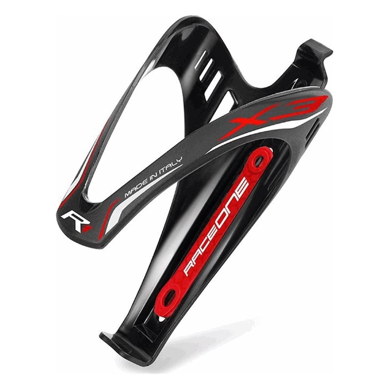 X3 Black/Red Matte Polycarbonate Bottle Cage - RaceOne - 1