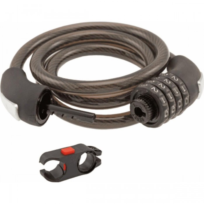 Black Spiral Cable Lock with 4-Digit Combination, 12x1000mm, Frame Mount Included - 1