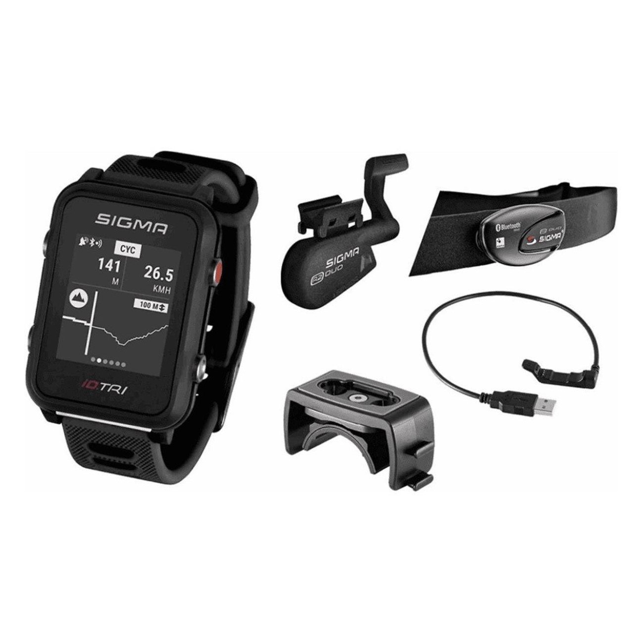 iD.TRI Black Heart Rate Monitor with GPS and Smart Light for Triathlon - 1