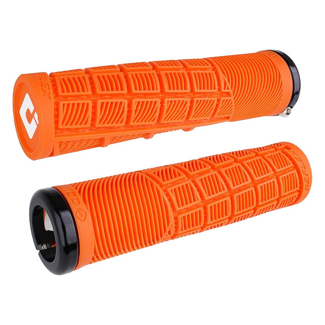 Poignées Odi Reflex V2.1 Lock-On Orange avec Colliers Noirs 135mm - Confort et Contrôle pour BMX et MTB - 1