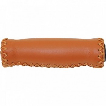 Brown Leather Bike Grips 125mm Padded Velo - Classy Retro Look - 1